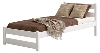 Produktbild von MEBLE WRÓBEL Kinderbett 90x180 cm in Weiß - Jugendbett - Kinder Bett Montessori - Einzelbett aus Kiefer Massivholz – Lattenrost – Tagesbett ohne Matratze
