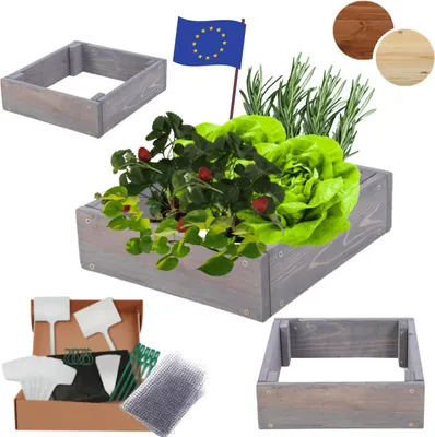 Produktbild von MODO24 Hochbeet Holz, Pflanzkasten, Massivholz, Kiefer, Kräuterbeet, Blumenkasten, Garten, Terrasse, 9x30x30 cm, Grau, ZP09