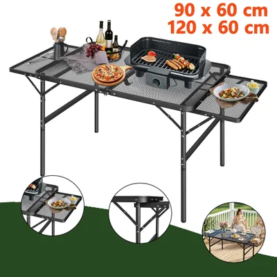 Obrázek produktu pro Venkovní stůl ACXIN, černý, 120x60 cm, skládací campingový stůl s výsuvnou síťovou deskou, výškově nastavitelné hliníkové nohy pro použití při kempování