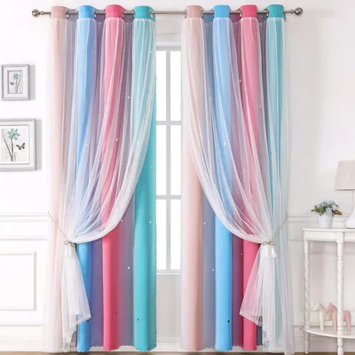 Verdunkelungsvorhang Regenbogen Sternausschnitt 137x132 cm 2er-Set