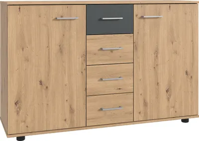 Produktbild von Kommode 130 cm breit modern in Eiche mit graphit TREVISO-43