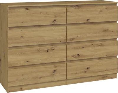 Produktbild von VBChome Kommode mit 8 Schubladen 140 x 40 x 97 cm Eiche Aritsan Grifflose Schubladenkommode Mehrzweckschrank für Flur Schlafzimmer Wohnzimmer Kinderzimmer Modern