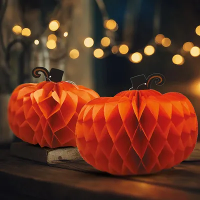 Obrázok produktu pre Halloween dekorácia - tekvicový lampión - papier - 25/30 cm - 2 ks / balenie