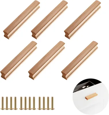 Produktbild von 6 Holzmöbelgriffe, 64 mm Lochabstand, mit Schrauben, für Bad, Büro, Küche
