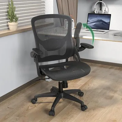 Imagen del producto de Silla de oficina ergonómica fabricada con malla transpirable, con soporte lumbar ajustable y reposabrazos abatibles, ideal como silla cómoda para el escritorio en casa y en la oficina