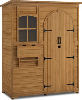 Produktbild von M MCombo Gartenschrank Geräteschuppen Holz, Gartenhaus Outdoor, Aufbewahrungsschrank mit 3 Regale, 0926D, 73×144×185 cm (Natur)