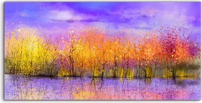 Produktbild von Coloray Acrylbild 120x60  Wandbild Acrylbilder Malerei Landschaft bunte Herbst Bäume