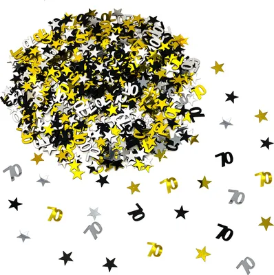 Produktbild von Oblique Unique Konfetti Zahl 70 + Sterne für 70. Geburtstag Jubiläum 500 Stk Tisch Deko Streudeko gold silber schwarz
