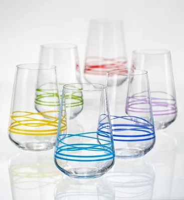 Produktbild von Longdrinks Saftgläser Wasserglas 380 ml mehrfarbig handbemalt 6er Set Bohemia Kristallglas