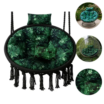 Produktbild von Hängesessel Kissen, Polster für Polyrattan / Rattan Hängeschaukel, Rund Hängekorb kissen, Rückenkissen –  XXL 110  cm – grüne Blätter