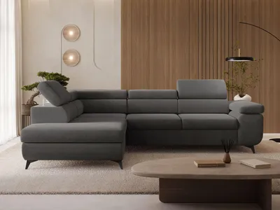 Produktbild von GrainGold Ecksofa L-Form Links Argon - Ecksofa mit Schlaffunktion und Bettkasten - Moderne Ecksofa, Wohnzimmer Ecksofa - Eckcouch Dunkelgrau (Castel 93)
