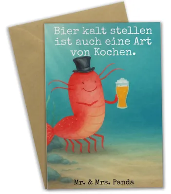 Produktbild von Mr. & Mrs. Panda Klappkarte Hummer Weizen Design - Weiß - Geschenk, Meer, Wirtschaft, Garnelen, einladungskarten, dankeskarten, Grußkarten, hochzeitskarten, Kochen, Bier