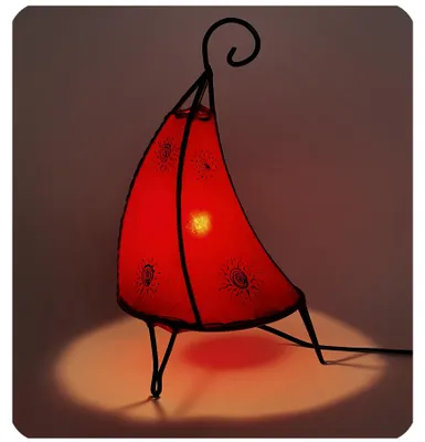 Zdjęcie produktu dla Lampa orientalna Lampa z henny Marokańska lampa skórzana Lampa stołowa Lampa podłogowa Henna Tissir Sun 35-38 cm, czerwona