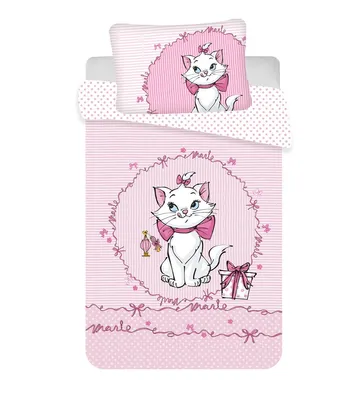 Produktbild von Jerry Fabrics Bettwäsche, 100 % Baumwolle, Kinder Marie Aristocats gestreift, Rosa, Bettdecke 100x135 cm + Kopfkissen 40x60 cm, Reißverschluss, bügelfrei, 2-teilig