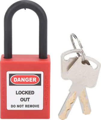 Immagine prodotto di blocco lockout tagout da 38 mm, design isolante del supporto in nylon resistente, lucchetto anticorrosione con 2 chiavi