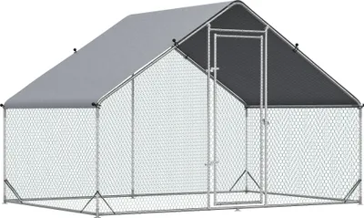 Produktbild von Klietka pre kurčatá PawHut z ocele, 300 x 200 x 200 cm, klietka pre kurčatá s krytom, dvierka, ohrada pre 4-6 kurčiat, malé zvieratá, strieborná
