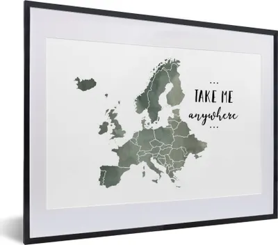 Produktbild von MuchoWow® MuchoWow® Gerahmtes Poster Karte von Europa - Grau - Zitat 40x30 cm - Poster mit zchwarzem Bilderrahmen - Bilderrahmen - Poster im Rahmen