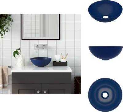 Immagine prodotto di vidaXL Lavabo in Vetroceramica blu scuro rotondo - Lavabo da bagno