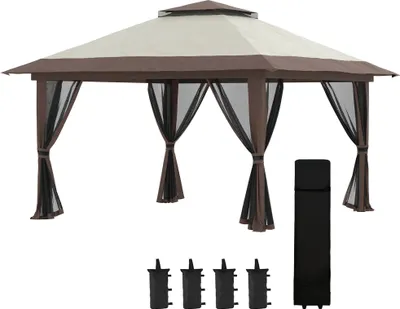 Image de Pavillon pop-up - Tente pliante - 4 x 4 x 2,8 m - Hauteur réglable - Protection UV50+ - Structure en acier - Toit en polyester - Beige