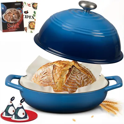 Immagine prodotto di Pentola in ghisa smaltata Overmont, ideale per pane e arrosti - 5,7 litri, con coperchio