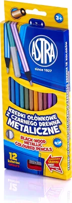 Obrázok produktu pre Kredki ołówkowe z czarngo drewna metaliczne 12 kolorów