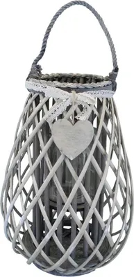 Immagine prodotto di Milani Home - Lanterna In Vimini Grigia Diametro 28x40 Per Interno E Esterno, Portico, Porta Candela, Porta Fiori, Giardino Decorazioni - Grigio