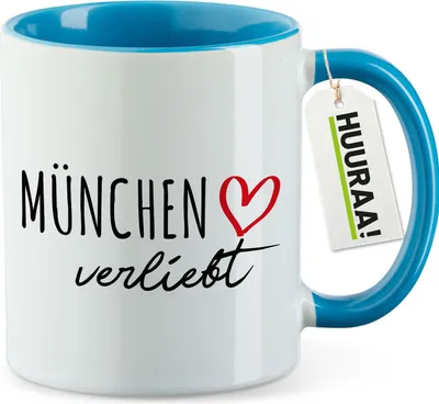 Produktbild von Huuraa Kaffeetasse München verliebt 330ml Blau Keramik Kaffeebecher Geschenkidee