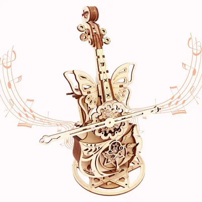 Immagine prodotto di Puzzle in legno 3D a forma di violoncello, kit per costruire una music box meccanica, realizzato in legno di tiglio, adatto a partire dai 14 anni