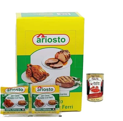 Produktbild von Ariosto Per Carni Arrosto e ai Ferri Gewürz für Gebratenes und Gegrilltes Fleisch,50 Beutel à 10g + Italian Gourmet Polpa di Pomodoro 400g Dose