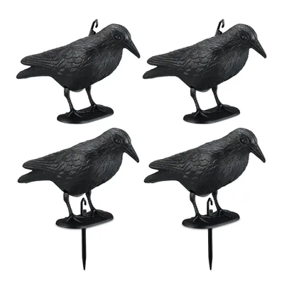 Immagine prodotto di Relaxdays Spaventapasseri, set da 4 pezzi, da appoggiare o appendere, corvo in plastica, per allontanare gli uccelli, giardino e balcone, nero