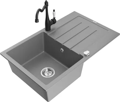 Produktbild von Mexen Bruno 1 Becken-Granitspüle mit Abtropffläche und Mischbatterie Carla, Grau - 6513-71-670700-70
