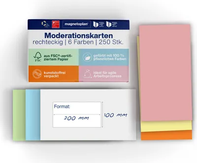 Produktbild von Magnetoplan Moderationskarten Sortiert Pastel 200x100mm 250St
