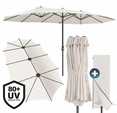 Produktbild von KINGSLEEVE® Sonnenschirm 460x270 cm mit UV Schutz 80+ Schutzhülle Kurbel Stabil Groß Garten Terrasse Balkon Doppelter Marktschirm Gartenschirm Creme