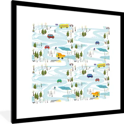 Produktbild von MuchoWow® Gerahmtes Poster Eis - Schnee - Auto - Kinder 40x40 cm - Poster mit Schwarzem Bilderrahmen Wandposter Rahmen Foto Bilder - Poster - Plakat im Rahmen