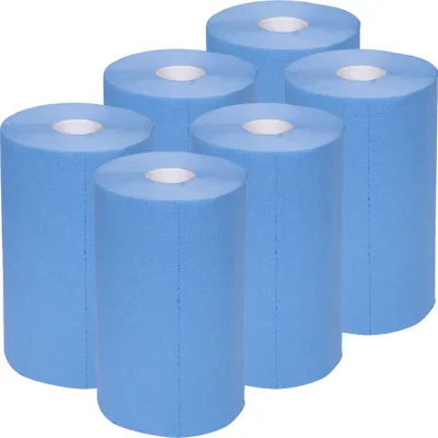 Zdjęcie produktu dla Rolki czyściwa STIER, 6 rolek, niebieskie, rolki czyściwa, 3-warstwowe, długość 30 cm x szerokość 23 cm, bardzo chłonne czyściwo, odporne na rozdarcia czyściwo wykonane w 100% z celulozy