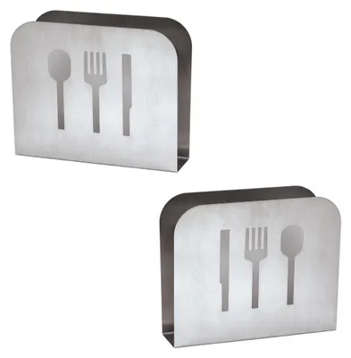 Produktbild von 2er Set - Serviettenhalter aus Edelstahl | Serviettenablage für Tisch, Küche, Bar, Gastronomie | Serviettenständer, langlebig | Serviettenspender Stehend - Serviettenbox für Restaurants & Bistros