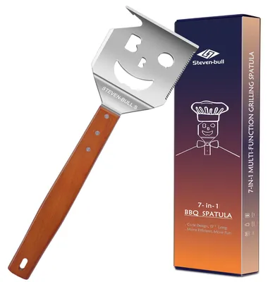 Productafbeelding van Grillspatel - 7-in-1 - Houten handvat - 43 cm - Grillcadeau