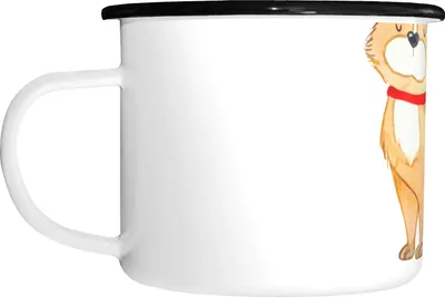 Produktbild von Mr. & Mrs. Panda Emaille Tasse Hund Glück - Weiß - Geschenk, Hundemotiv, Teetasse, Spruch, Teebecher, Haferl, Süß, Herz, Liebe, Große, Becher