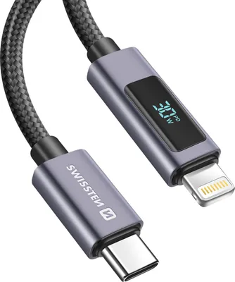 Obrázek produktu pro Swissten, Lightning na USB-C 3A 30W 1,5 m s LED napájením, černý