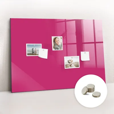 Obrázek produktu pro Magnetická Tabule na Zeď Skleněná - Memo Board Kleněnou Přední Stranou - 5 magnetů v balení - 100x70 cm - Barva silně růžová