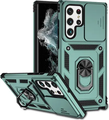 A product shot of a phone case with a phone inside, shown from multiple angles.