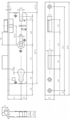 Produktbild von KFV Einsteckschloss für Rohrrahmentüren, Dorn 35 mm, Entfernung 72 mm, Nuss 8 mm, Profilzylinder, umstellbare Falle, Aufsägeschutz, 1-tourig