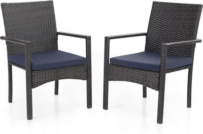 Produktbild von Gartenstühle – Set aus 2 Rattan-Terrassenstühlen mit Kissen und pulverbeschichtetem Stahlrahmen – Schwarz