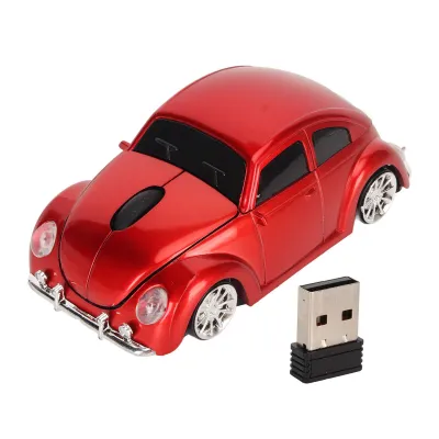 Imagen del producto de Ratón inalámbrico, diseño de coche deportivo rojo, receptor USB de 2.4 GHz, 1600 DPI, con luz LED, ideal para oficina, compatible con portátiles y ordenadores de escritorio, color rojo