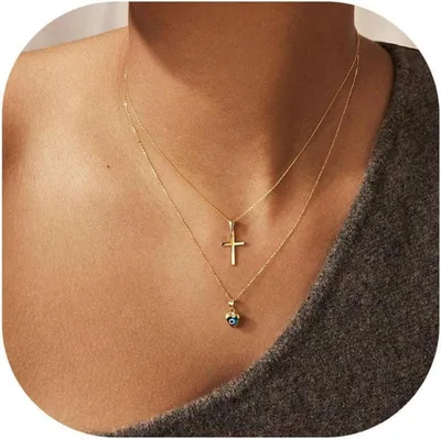 Produktbild von TINGN Kreuz Kette Damen Gold 14K Vergoldet Layered Halskette Choker Modeschmuck