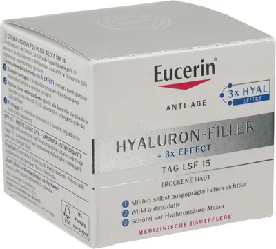 A product box for Eucerin Hyaluron-Filler Day Cream.