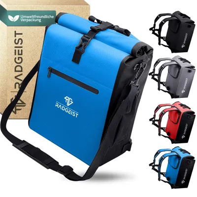Produktbild von RADGEIST 3in1 Fahrradtasche für Gepäckträger - Fahrrad Rucksack - Gepäckträgertasche - Umhängetasche - mit Laptopfach - wasserdicht- 25L - blau
