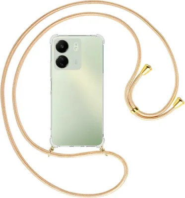 Produktbild von Handykette Backcover-Schutzhülle mit Band (Metall goldfarben) für Xiaomi Redmi 13C (6.71'') - Goldkordel