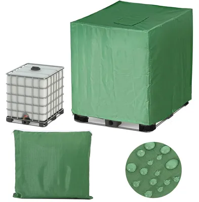 Productafbeelding van IBC-tankafdekzeil, 1000 liter, groen, 420D Oxford, stofdicht, waterdicht, UV-bestendig, met rits