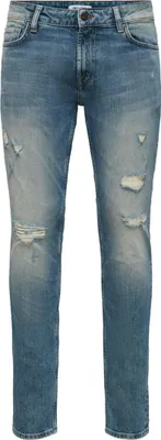 Produktbild von ONLY & SONS Slim Fit Jeans Destroyed Denim Hose ONSLOOM Stretch Tapered Trousers Größe: 28W / 32L